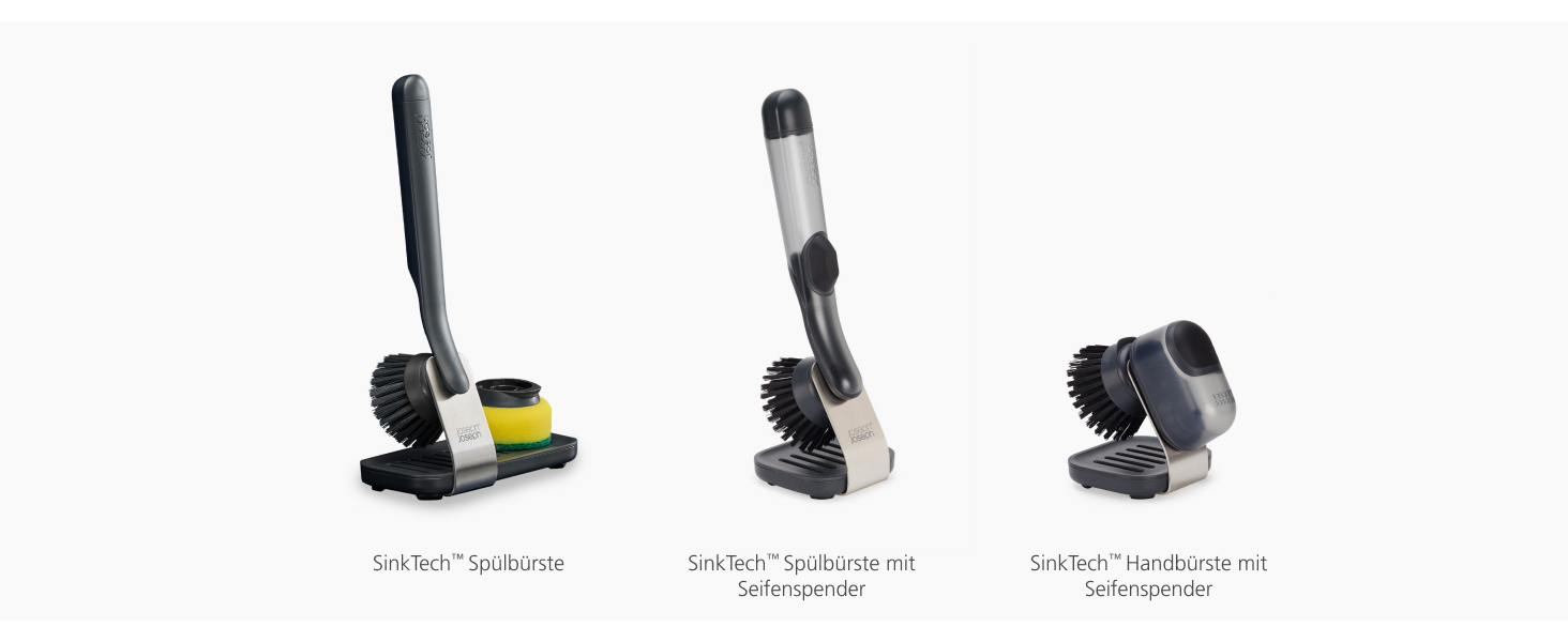 Набір для миття посуду Joseph Joseph SinkTech з підставкою з нержавіючої сталі, міцні щетинки, замінні насадки та підставка для насадок