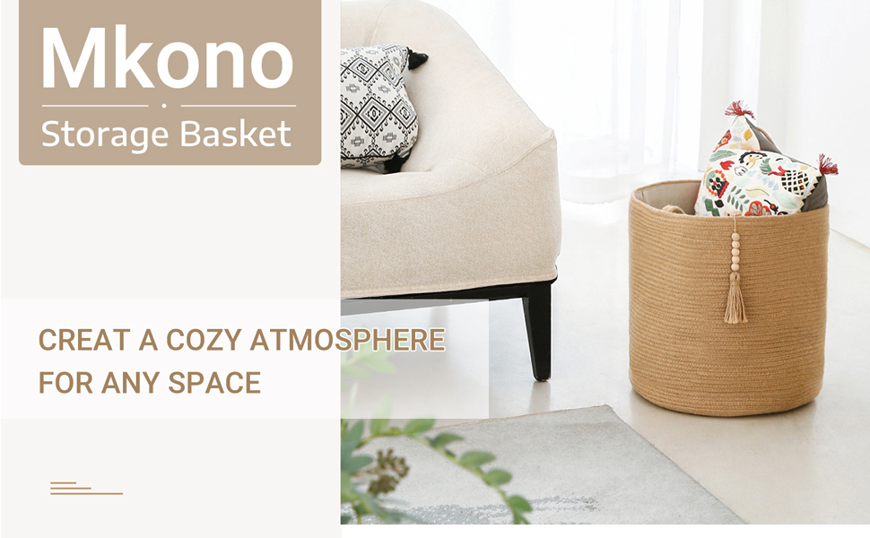 Кошик для білизни Mkono з натурального сизалю, плетений кошик для зберігання речей, коричневий, 40x35 см