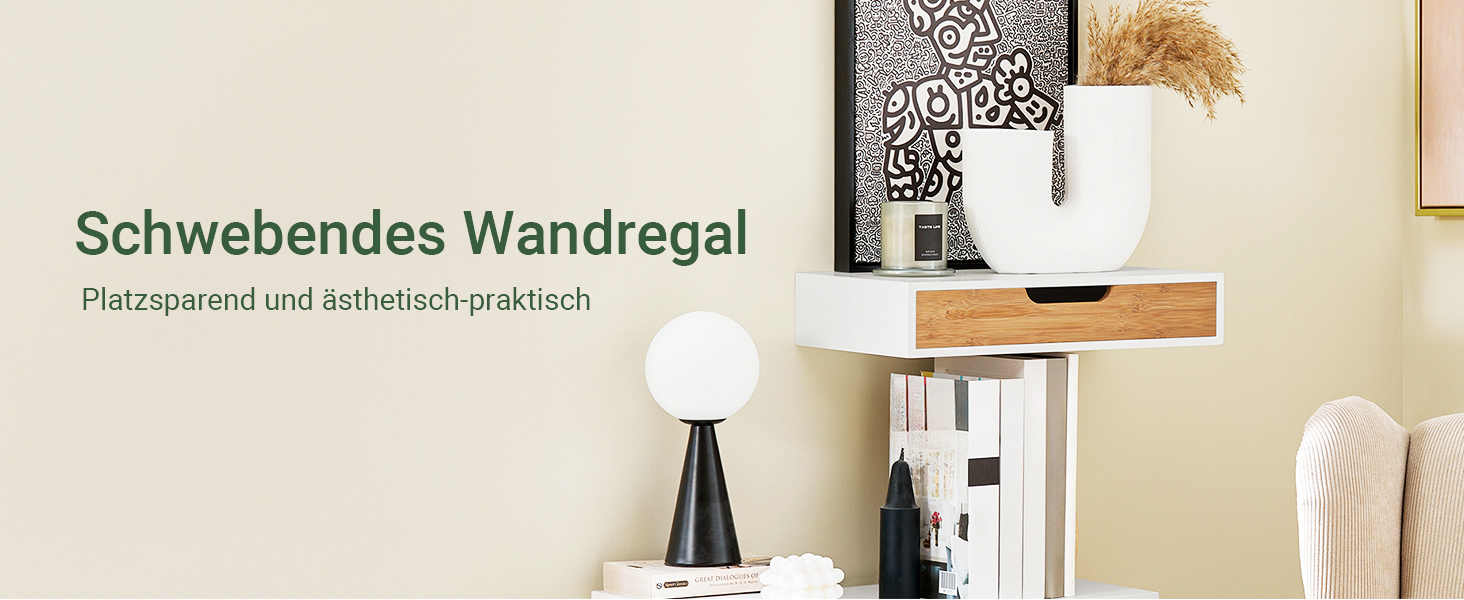 Настінна полиця SoBuy з шухлядою - біла та дерев'яна, 60x24x8 см. Модерн для вітальні, спальні, передпокою FRG93-WN