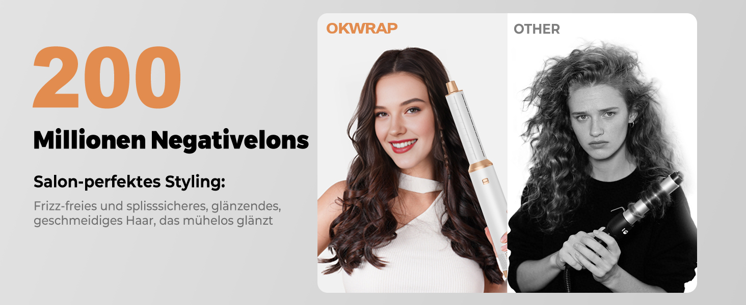OKWRAP Hairstyler 5-в-1: Фен-щітка, Автоматичний Локон, Випрямляч для Волосся - Мультистайлер для Сушіння, Об'єму, Локонів