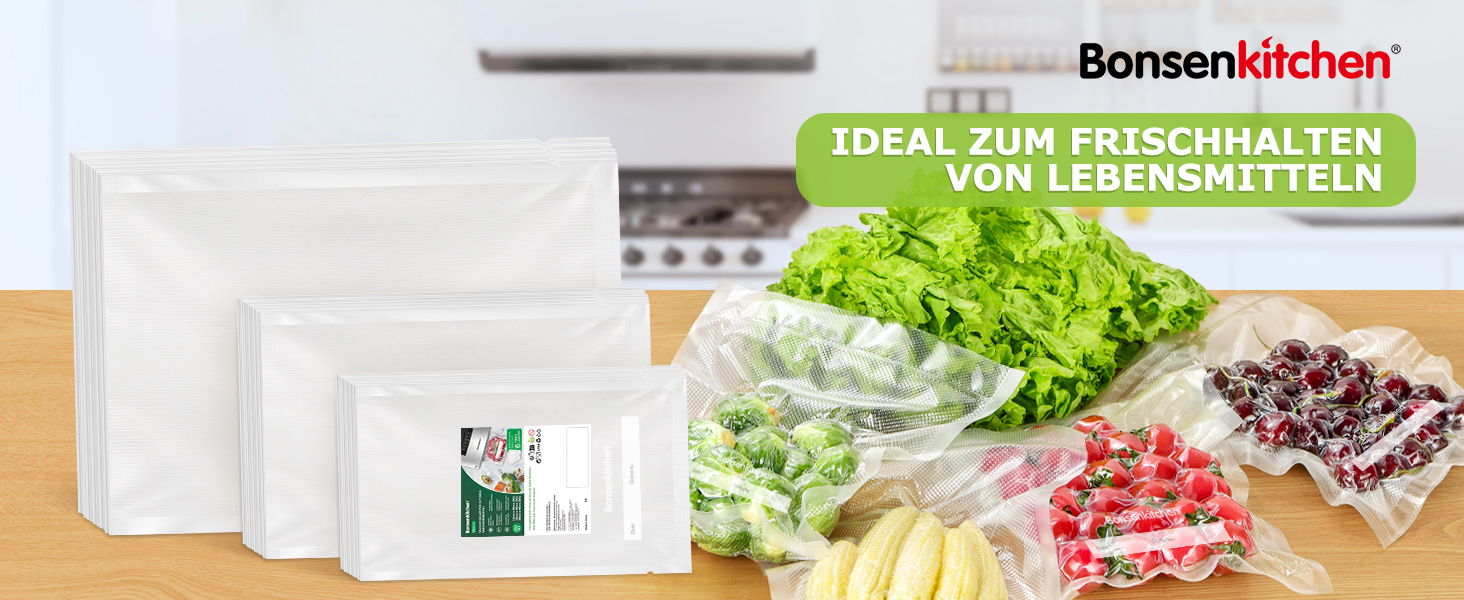 Пакети для вакууму Bonsenkitchen Profi VB3205 (150 шт., 15x25, 20x30, 28x40 см) - для харчових продуктів, Sous Vide, BPA-free