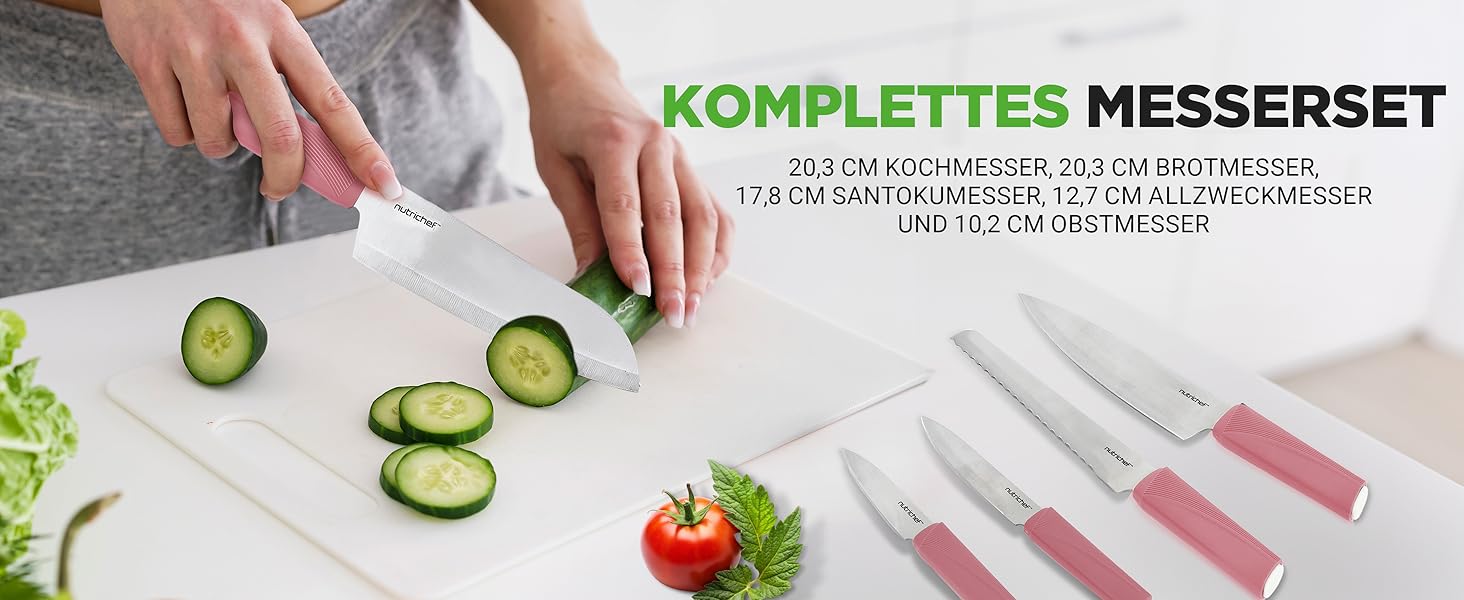 Набір кухонного посуду NutriChef 54 елементи – сковорідки, каструлі, кухонні аксесуари, ножі, форми для випічки, для індукції, газу та електроплити, здорове та дієтичне приготування (рожевий)