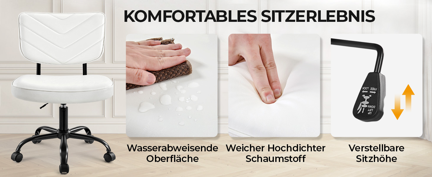 Крісло офісне Yaheetech з регульованою висотою сидіння, обертається на 360°, штучна шкіра, з роликами для офісу/вітальні, біле