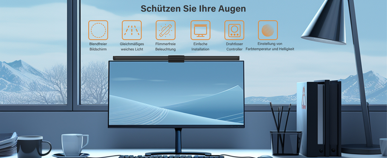 LED лампа для монітора 55 см з інтелектуальним керуванням USB, захист очей, торкання, регулювання температури кольору, для ПК, офісу