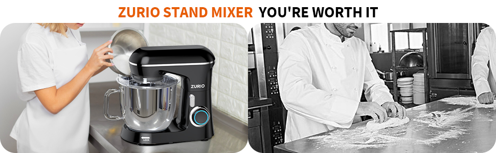 Кухонна машина Zurio 5.5L: потужний міксер-планетарний з 10 швидкостями, 1300W, з набором аксесуарів (крюк для тіста, вінчик)