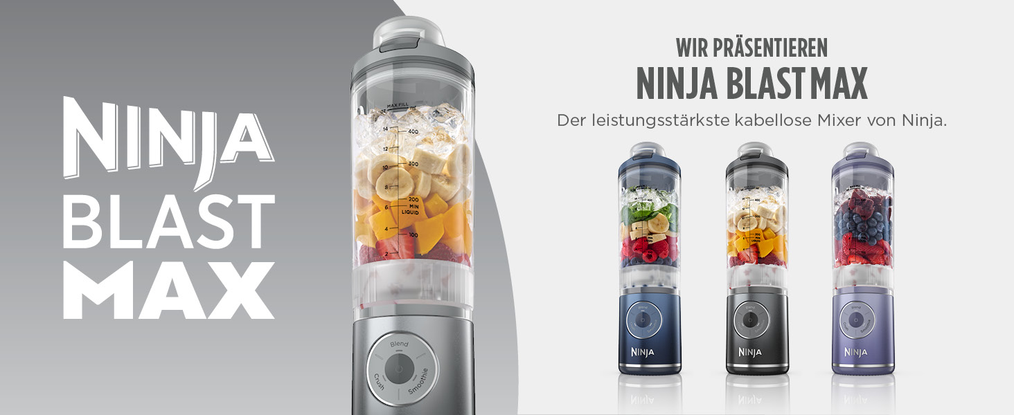 Портативний блендер Ninja Blast Max BC251EULD (сріблястий) – 570 мл, акумуляторний, для смузі та протеїнових коктейлів