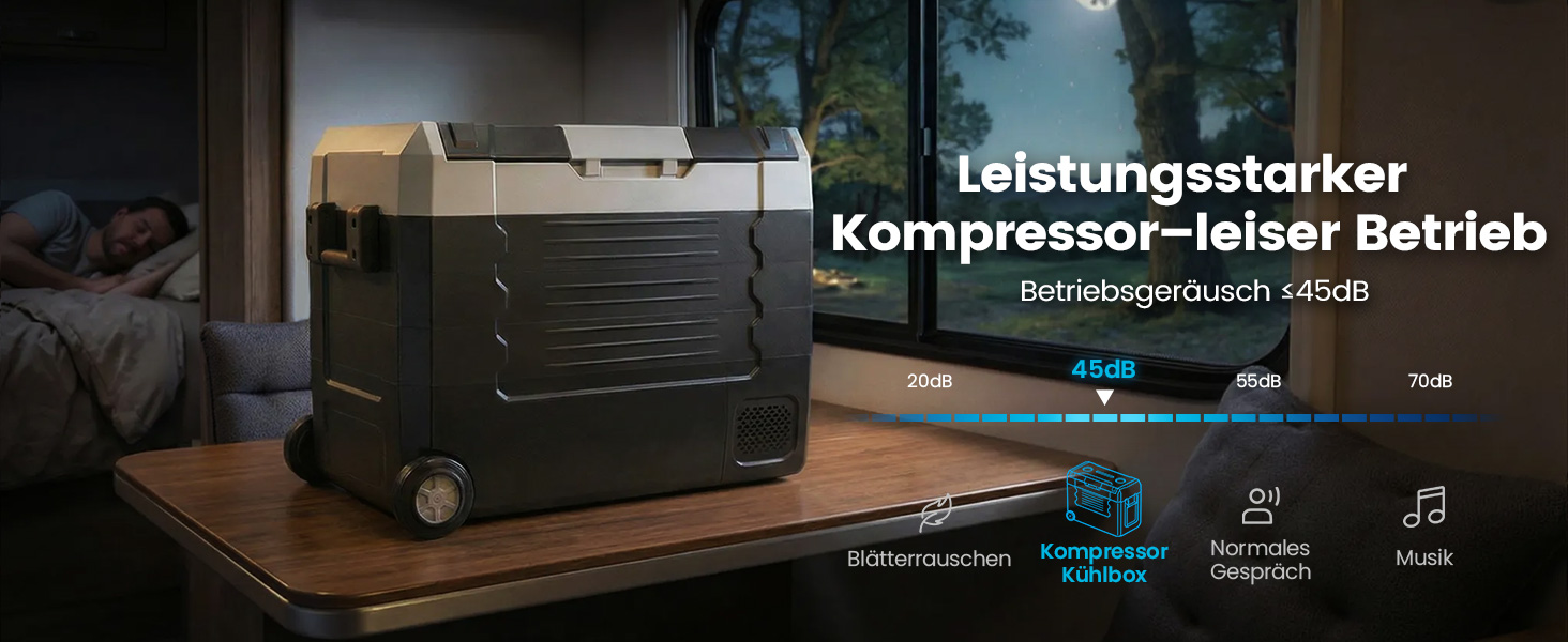 Автомобільний холодильник KROAK 55L з Bluetooth, Dual-Zone (-20°C/+20°C), 12/24/230V – для кемпінгу, авто, вантажівок, з колесами та перегородкою
