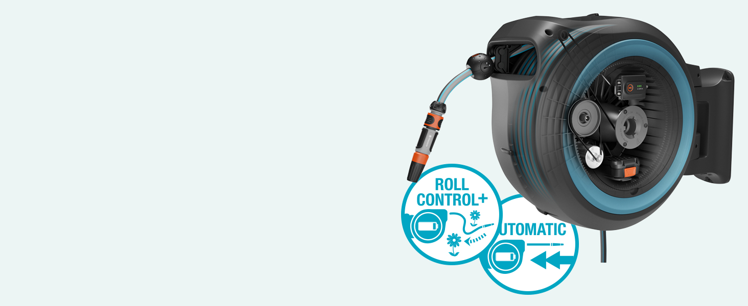 Gardena PowerRoll XXL Solo: Автоматичний шланг-намотувач 40м з акумулятором, бірюзовий (18645-55)