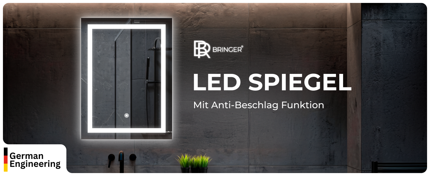 Дзеркало для ванної кімнати BR Bringer LED з підсвічуванням 60x80 см, антизапарник, диммер, 3 кольори світла, сенсорне управління, пам'ять (Модель: BRS102)