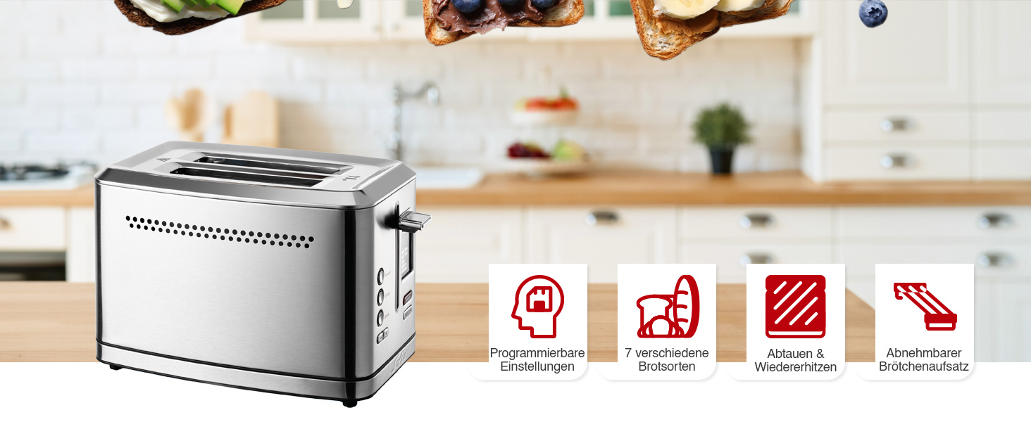 Тостер Solis Flex Typ 8004 Premium нержавіюча сталь: 7 програм, широкі слоти, LCD-дисплей, підставка для булочок, 950 Вт