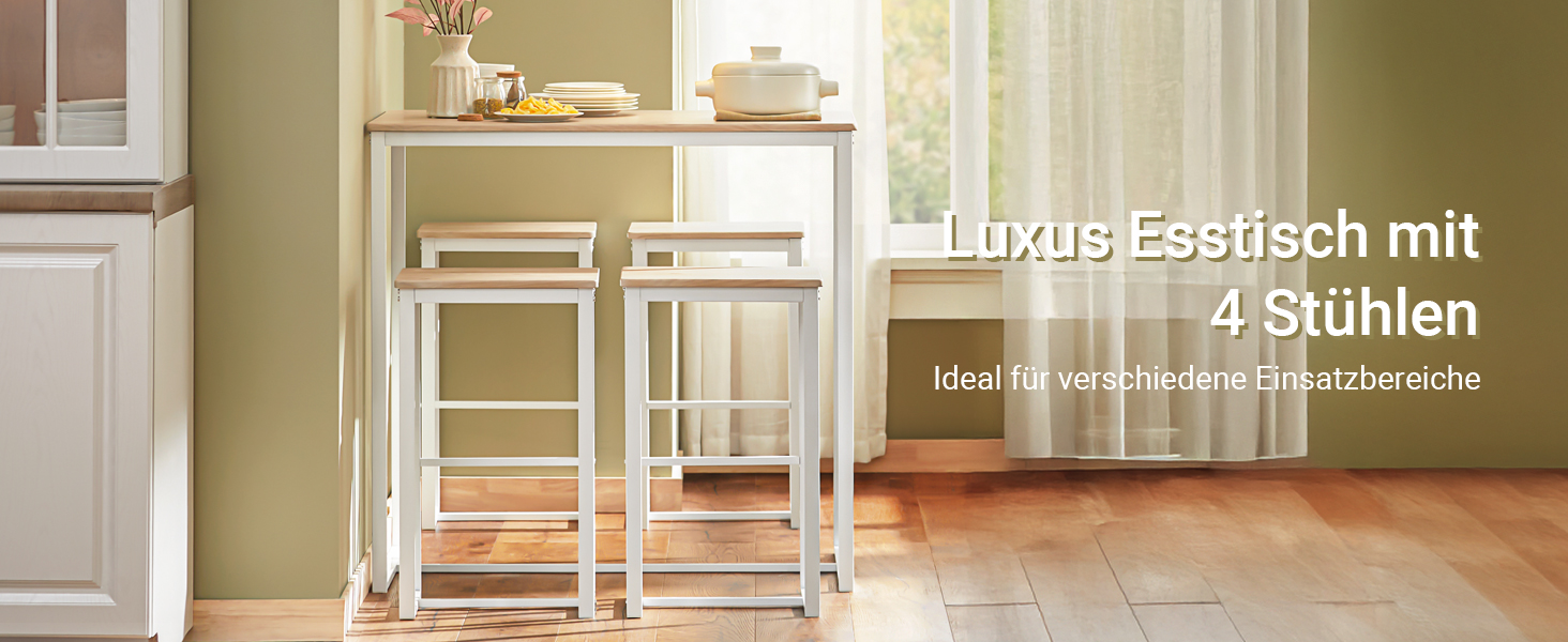 Стільниця SoBuy з 4 стільцями: кухонний/барний стіл для кухні, їдальні, маленьких кімнат. Компактний набір, білий, 100x60x96 см, висота стільця 67 см. OGT15-WN