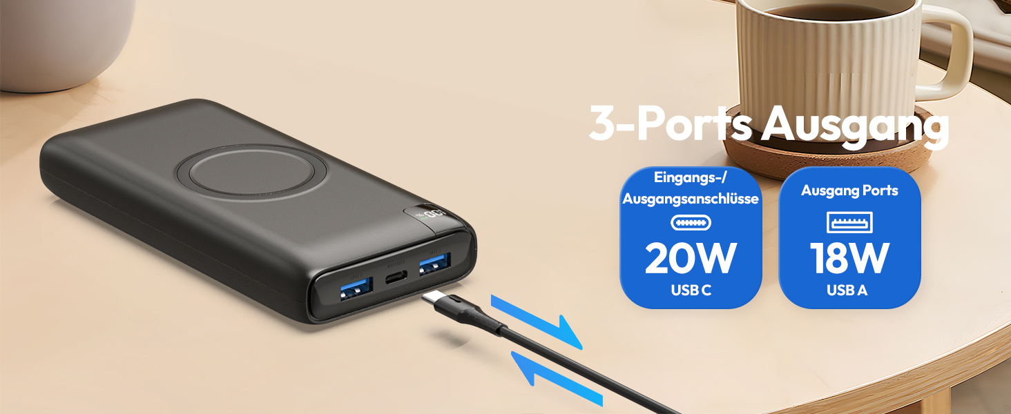 МАг, швидкий зарядний пристрій 20 Вт, PD QC, USB C, бездротовий для iPhone/Galaxy/планшета, 27000