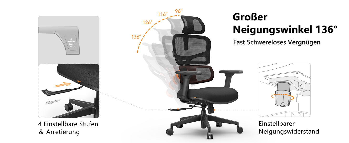 Офісне крісло Newtral NT001: ергономічне, регульована підголівник та підлокітники, 150 кг, чорний