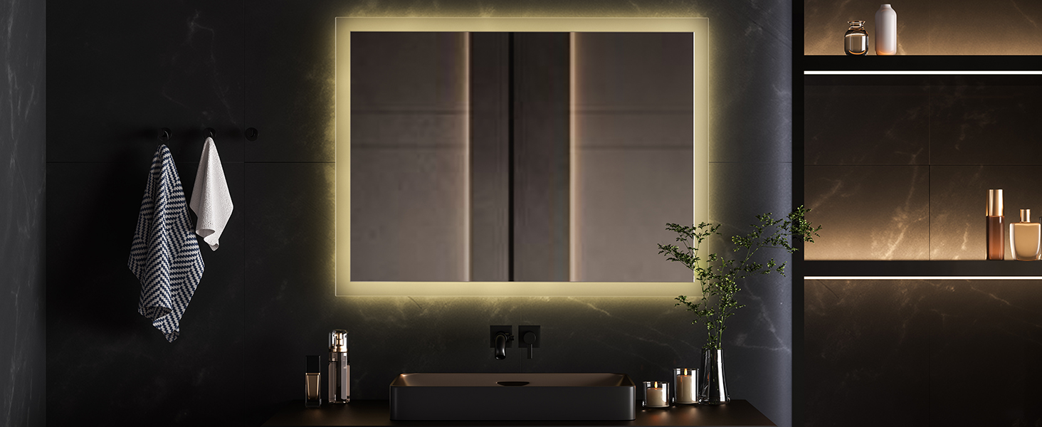 Дзеркало для ванної кімнати EMKE® з підсвічуванням 80x60 см, тепле біле світло 3000K, вимикач, вертикальна/горизонтальна установка, IP44, енергозберігаюче