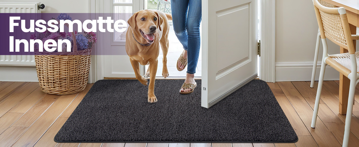Килимок для дому DEXI 80 x 120 см, чорно-сірий, антиковзаючий, швидковисихаючий, для собак, вхідні двері, коридор