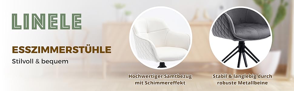 Обідні стільці 2 шт. сірого кольору з пружинним блоком - поворотні, з оксамитовим покриттям - високий рівень комфорту - в ретро-стилі, проста збірка - без ПВХ, сертифіковані Oeko-TEX, з доставкою по Україні