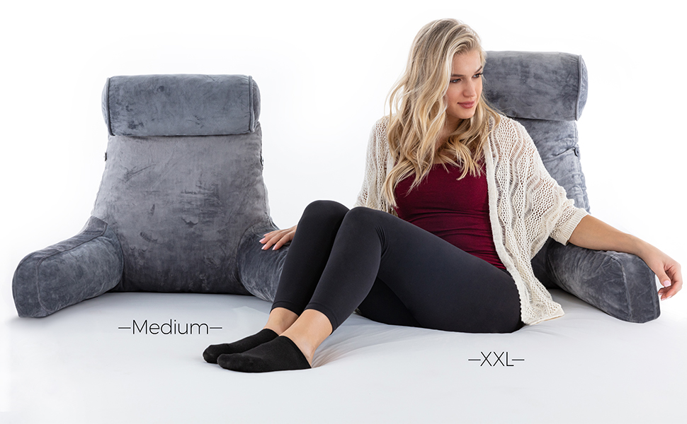 Подушка для чоловіків з підлокітниками - темно-сіра, преміум-якість, для читання та відпочинку в ліжку. Знімний валик для шиї, Memory Foam.