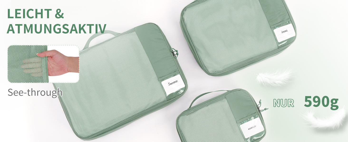 Набір органайзерів для валізи ECOHUB, 6 предметів, дорожні компресійні сумки з ID-тегами з перероблених матеріалів, дихаючі органайзери для подорожей та рюкзака, темно-сірі