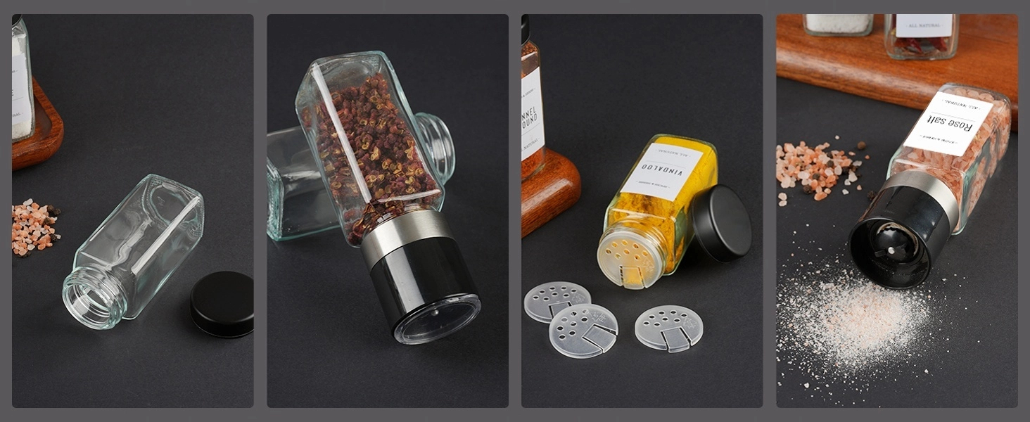 Набір скляних банок для спецій Friberg з дозатором, 20 шт. x 120 мл, з нержавіючою кришкою, чорний