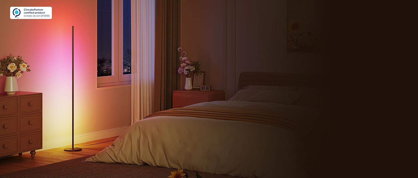 Govee RGBIC LED Торшер WiFi, Димування, Alexa/Matter, 16 млн кольорів, 85 режимів, Музичний режим, DIY, Чорний