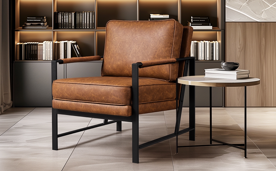 Крісло-реклакс Yaheetech з металевим каркасом та штучною шкірою, світло-коричневе