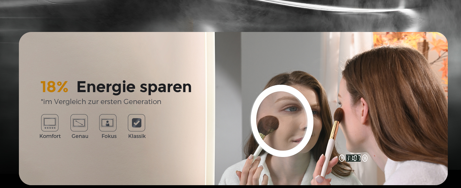 EMKE® LED дзеркало для ванної кімнати 80x60 см з підсвічуванням, сенсорне, регулювання яскравості, протитуманне, 3 кольори світла, годинник, IP44