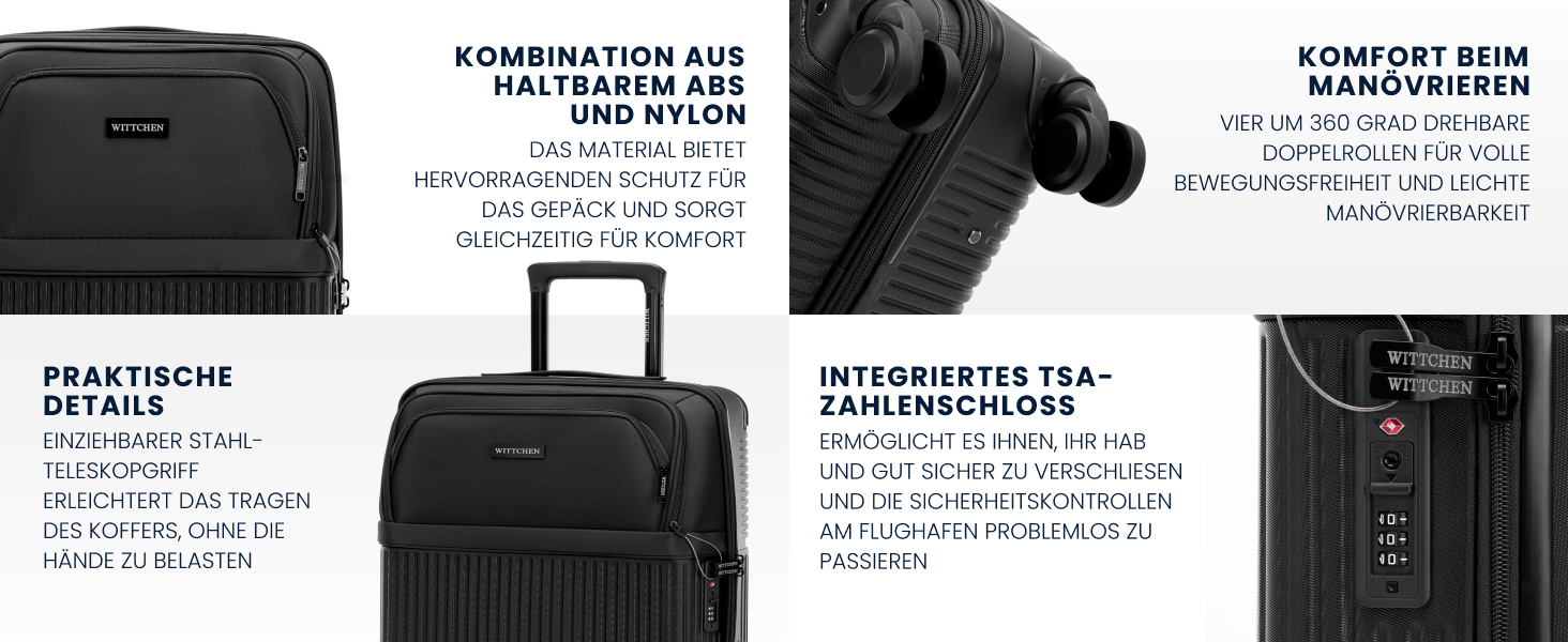 Набір валіз WITTCHEN AXIS 3 шт. | Чорний | ABS+Нейлон | Ручна поклажа M L | TSA замок, телескопічна ручка, 360° колеса