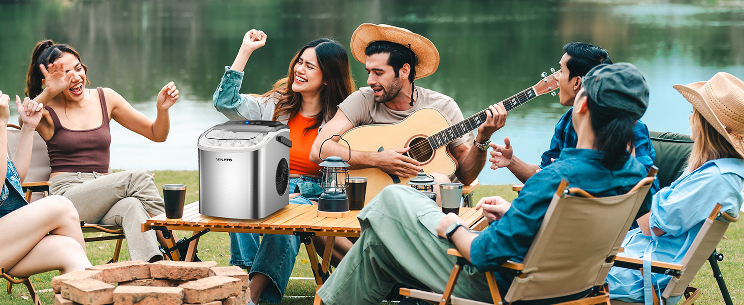 VINATO Льодогенератор портативний для дому та офісу, 12 кг/24 год, срібний. Швидке виробництво льоду (6-8 хв), з лопаткою та кошиком.