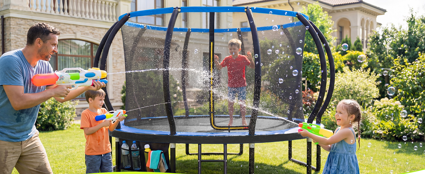 Батут садовий Devoko Ø305 см з захисною сіткою та драбиною, блакитний - для дітей та дорослих, сертифікат GS