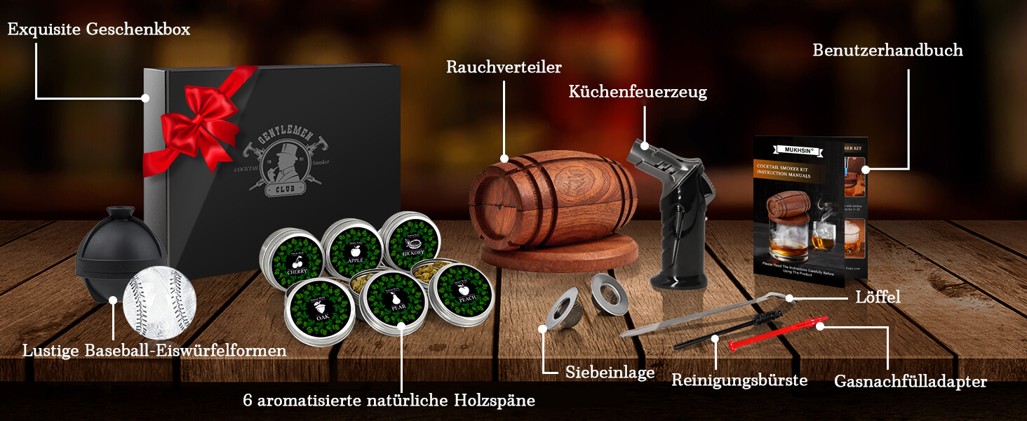 Набір для копчення віскі Cocktail Zubehör - Набір подарунків для чоловіків, віскі, коктейлі, день народження, батько, хлопець