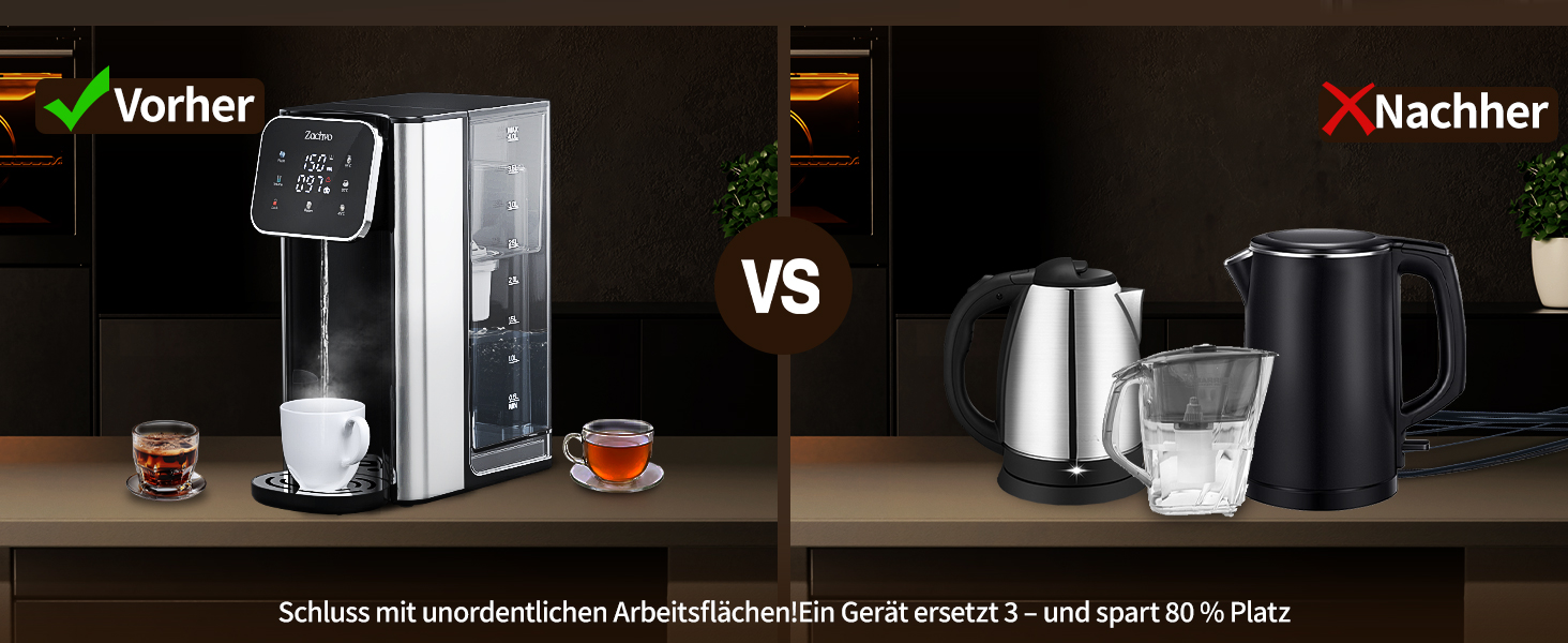 ЗACHVO Дозатор гарячої води UR05-2200W: миттєве гаряче водопостачання, 4 температурні режими, 3 об'єми, 4л бак, компактний та енергоефективний, захист від перегріву, дитячий замок, для кухні та офісу, фільтр з активованого вугілля