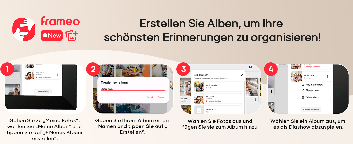 Frameo Цифровий фоторамка 10,1 дюйма, HD 1280*800 IPS сенсорний екран, 32GB пам'ять, автоповорот, Frameo App для обміну фото та відео, 15 дерев'яних текстур (білий)