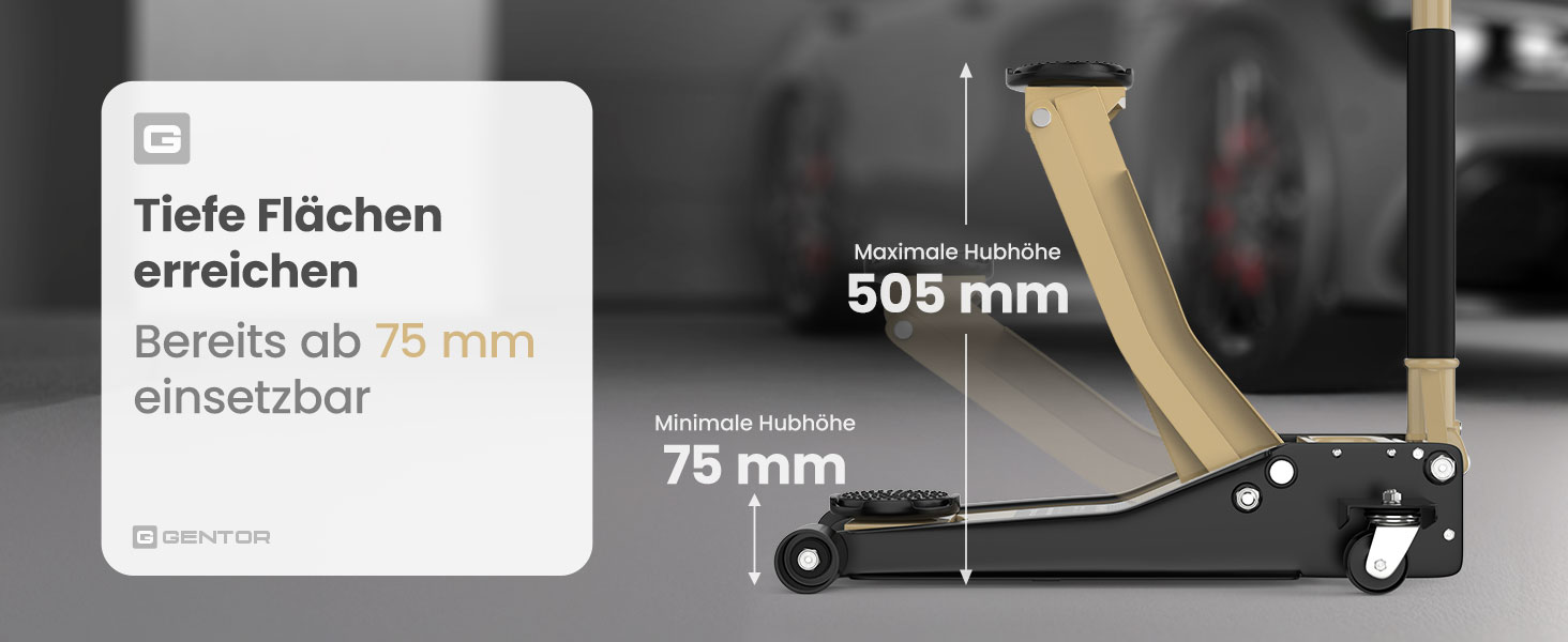 Гідравлічний домкрат 3T низькопрофільний 75-505мм з гумовими накладками для легкових авто та SUV – професійний, поворотний