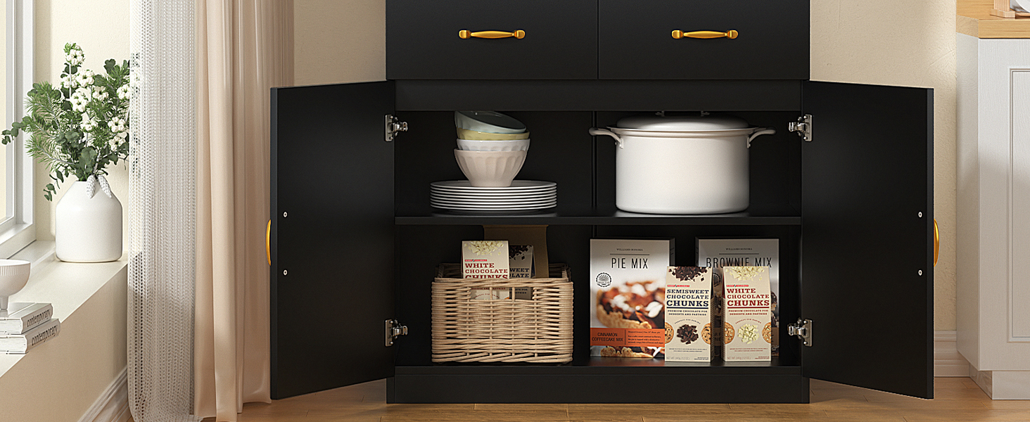 Кухонна шафа VOWNER з робочою поверхнею, буфет на кухню з 4 шафами, вітрина, буфет з регульованими полицями, 80 x 40 x 180 см, для кухні, вітальні, офісу, їдальні (білий) (чорний)