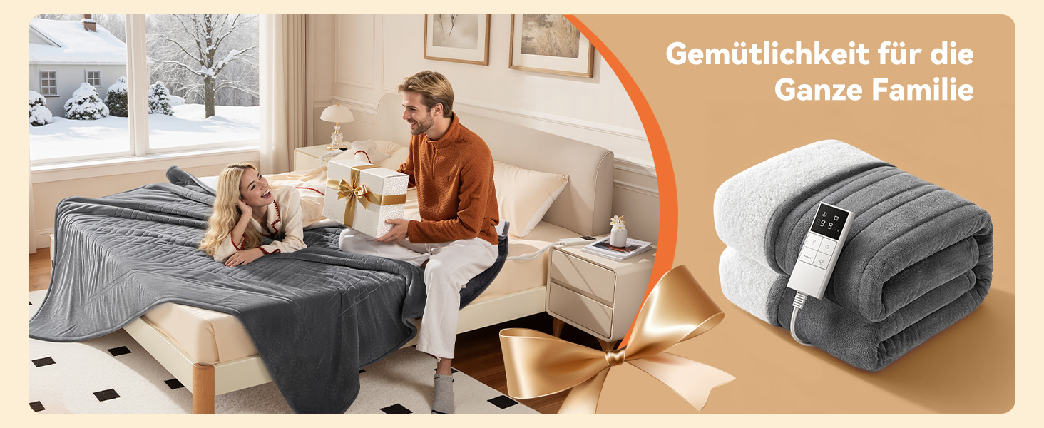 Електрична ковдра з автовимкненням та 9 зон нагріву 200x180 см, таймер 1-9 год з функцією пам'яті, швидкий нагрів та рівномірний розподіл тепла, двостороння фланель та штучне хутро