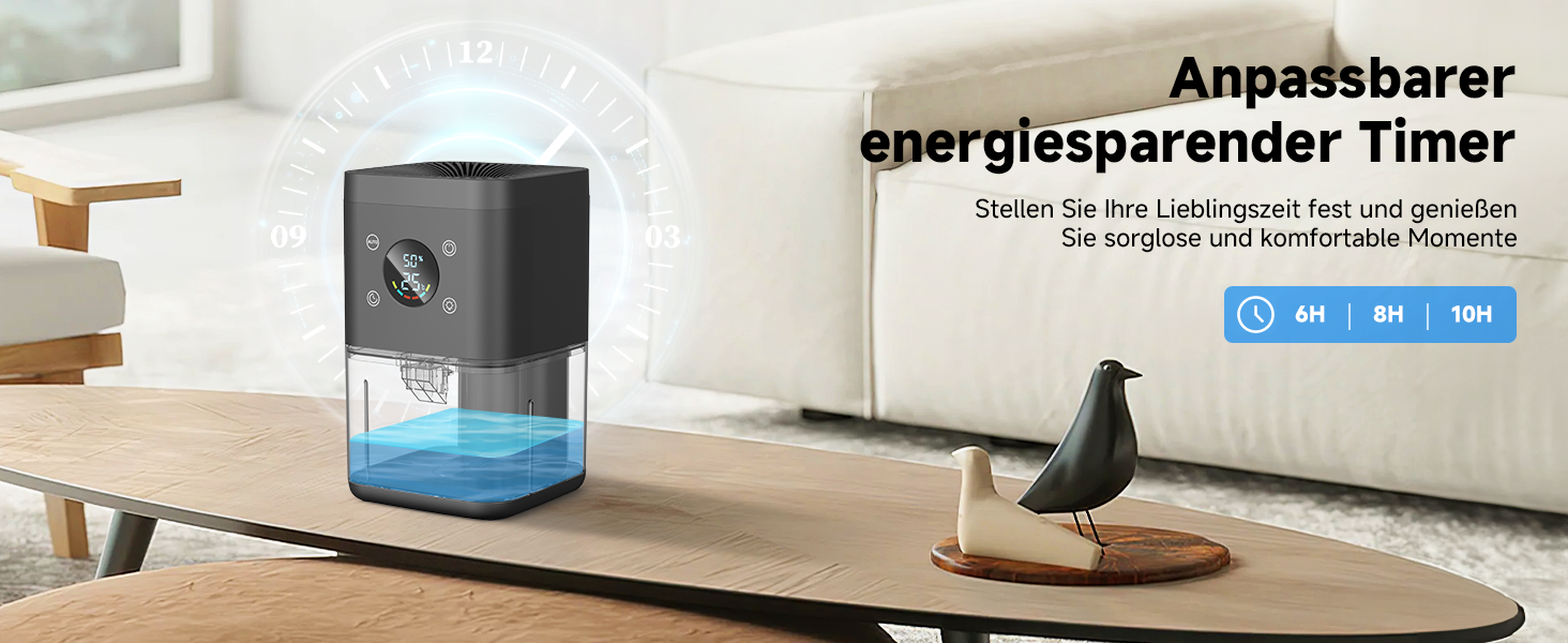 Електричний осушувач повітря 1800 мл - тихий осушувач для дому з функцією відтавання, очищення повітря та захистом від вологи. Ідеально для спальні та ванної кімнати (білий/чорний)