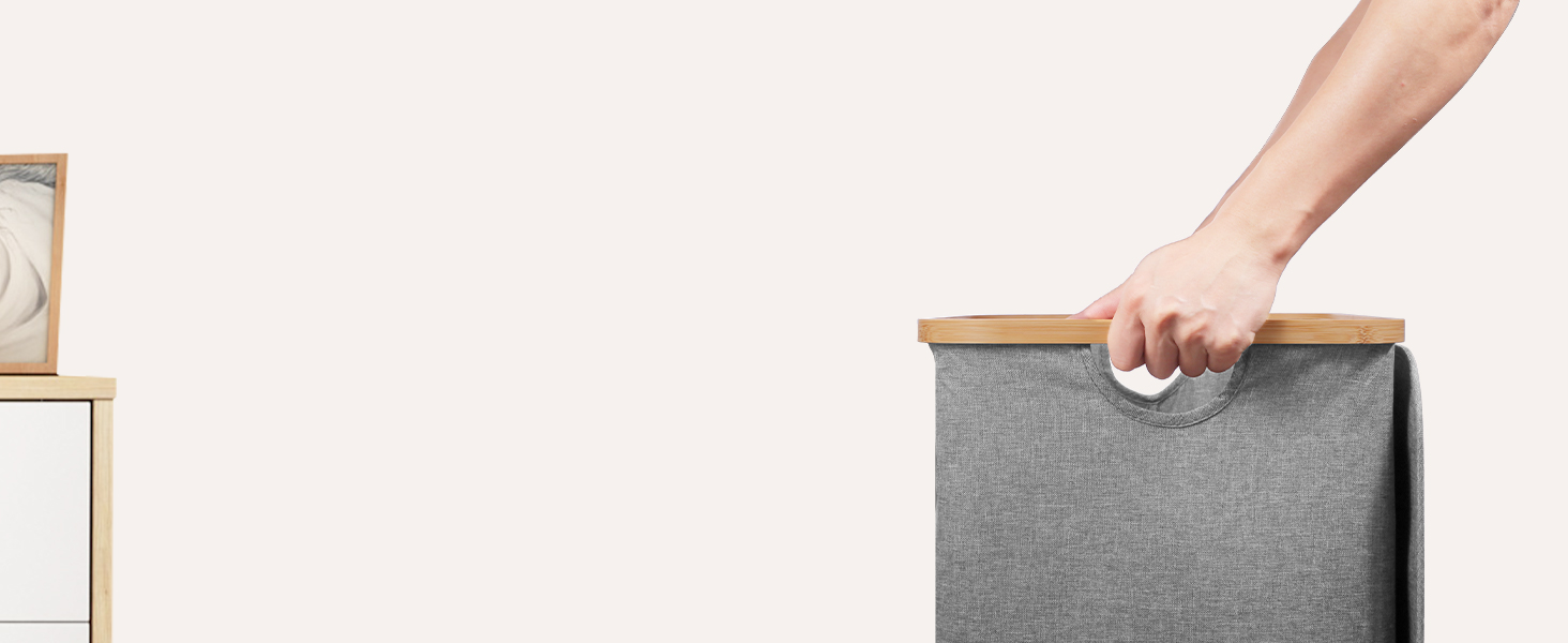 Кошик для білизни з кришкою, вузький, з бамбуковими ручками та внутрішньою кишенею, складаний, портативний, 148л, темно-сірий