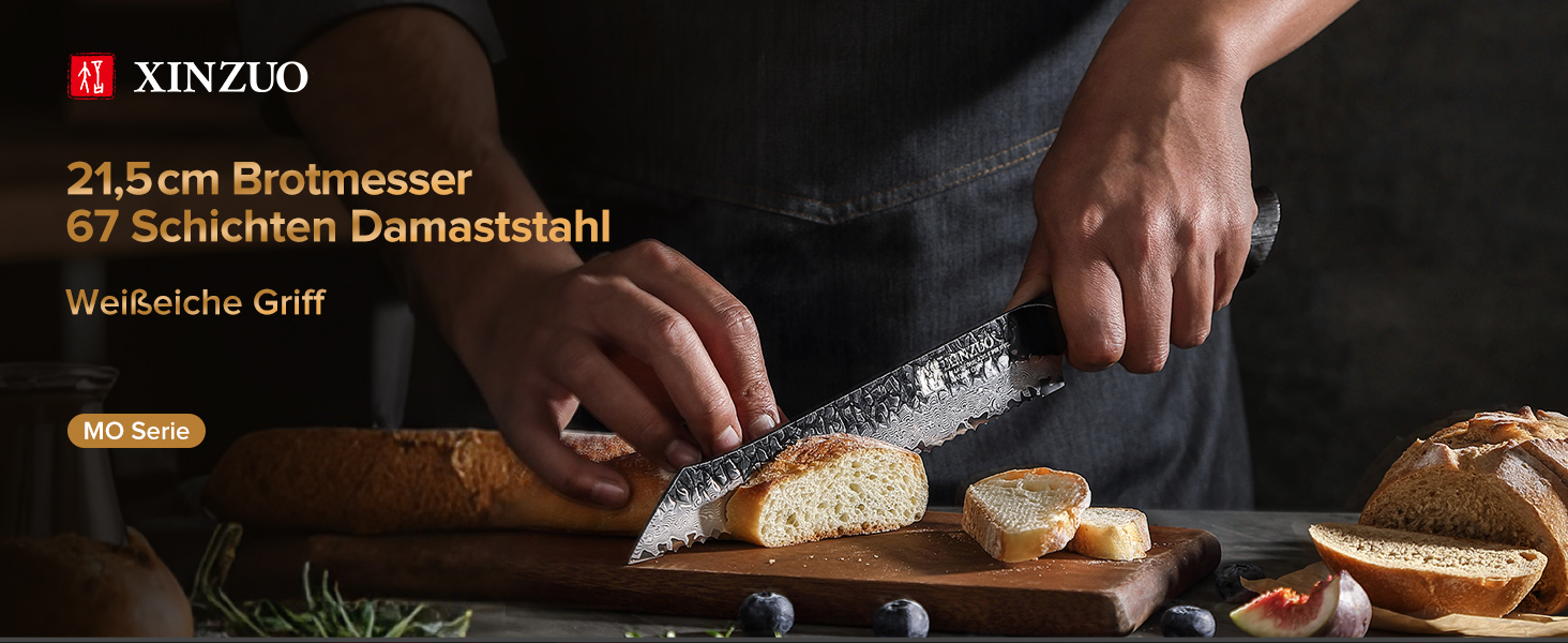 Ніж кухарський XINZUO Damaststahl серії Mo, 19.3 см - професійний, з лезом з дамаської сталі, кухонний ніж, мультифункціональний, з ергономічною ручкою з білого дуба