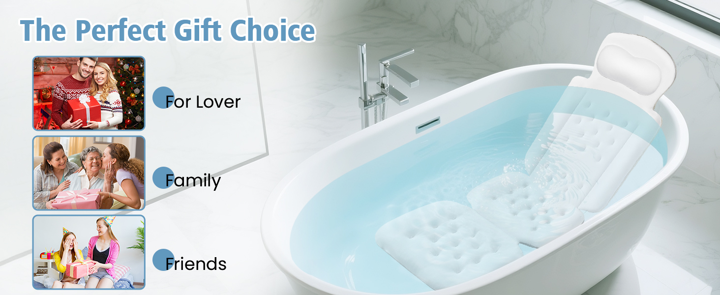 Подушка для ванни повного розміру, товста подушка для ванни з мішком для білизни, розкішна подушка для ванни для підтримки голови, шиї та плечей, для релаксації та спа (білий, 129,5 x 40,6 см)