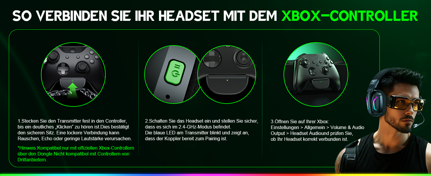 WG1 Bluetooth ігрова гарнітура з мікрофоном, бездротова, 2.4G, для PS5, PS4, PC, Switch, Mac, з LED підсвічуванням, шумозаглушення, 50 годин роботи, Satinweiß (Upgrade-Xbox, Quantum White)