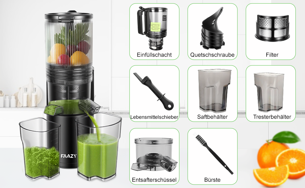 Електричний соковитискач для цілих овочів та фруктів, 130 мм, з широкою подачею, легкий у чищенні, чорний