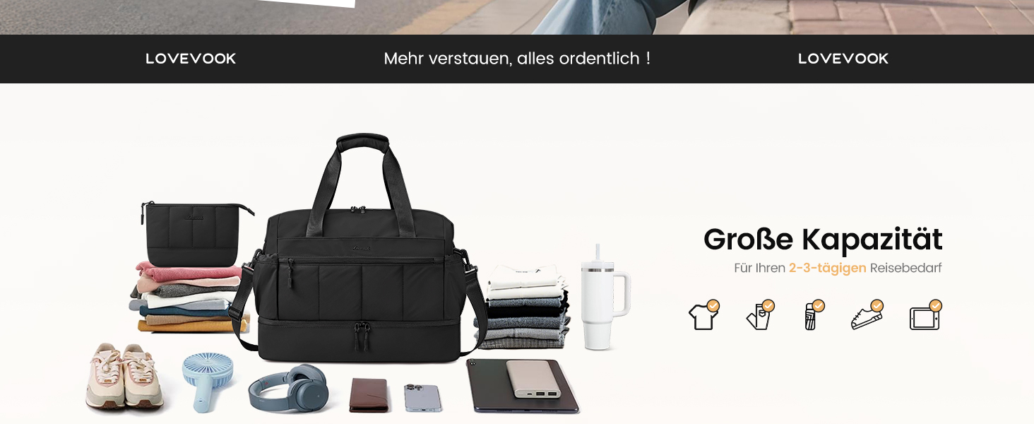 Сумка-трансформер LOVEVOOK для подорожей: жіноча, легка, 30L, водонепроникна, з відділенням для взуття, для авіаперельотів, спортзал, клініка, пологовий будинок