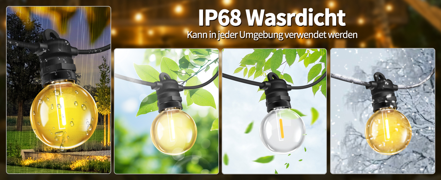 Ланцюжок прикрас для зовнішнього використання, 10м, G40 лампочки. Водостійкий (IP68), диммування, з пультом ДУ. Ідеально для балкона, павільйону, саду, тераси, вечірки, весілля.