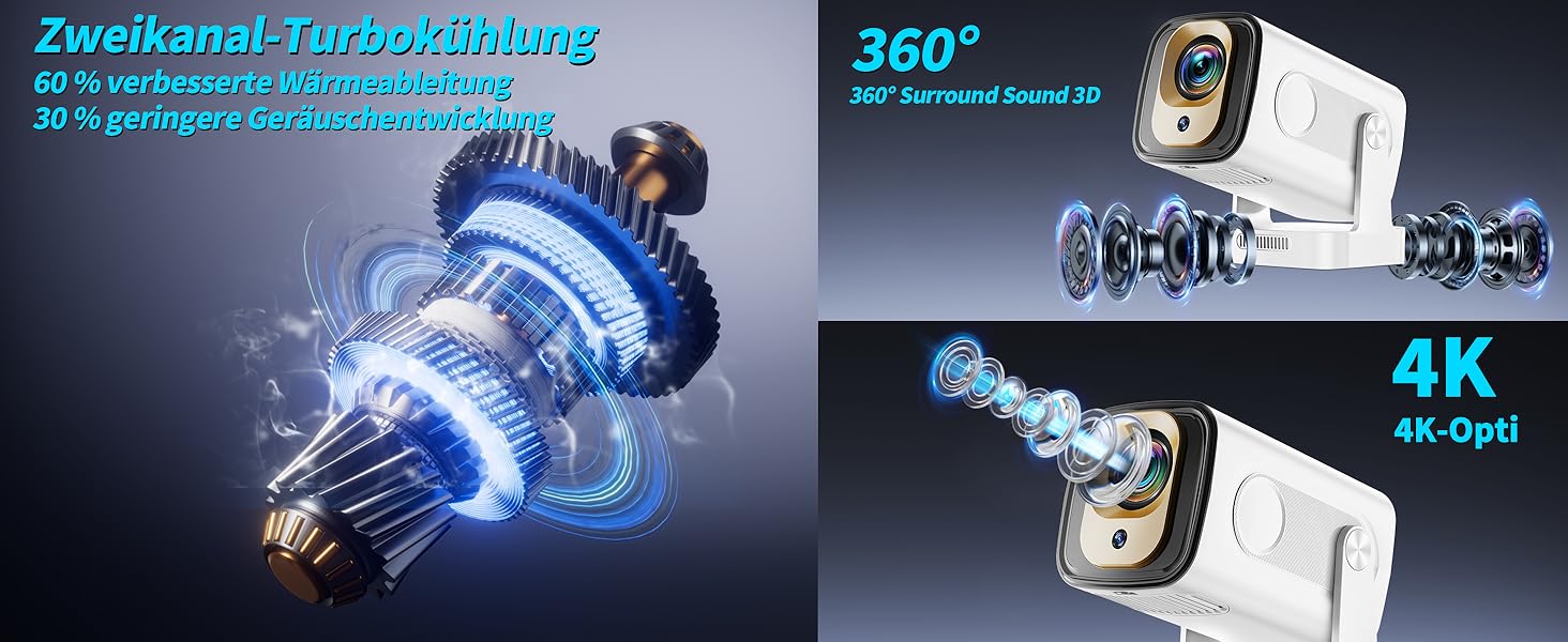 Портативний проєктор Mini Beamer 4K Full HD 1080P з Wi-Fi 6 та Bluetooth 5.2 (270° оберт, автоматична корекція трапеції, HDMI, USB, для ноутбука, білий) NT10-White