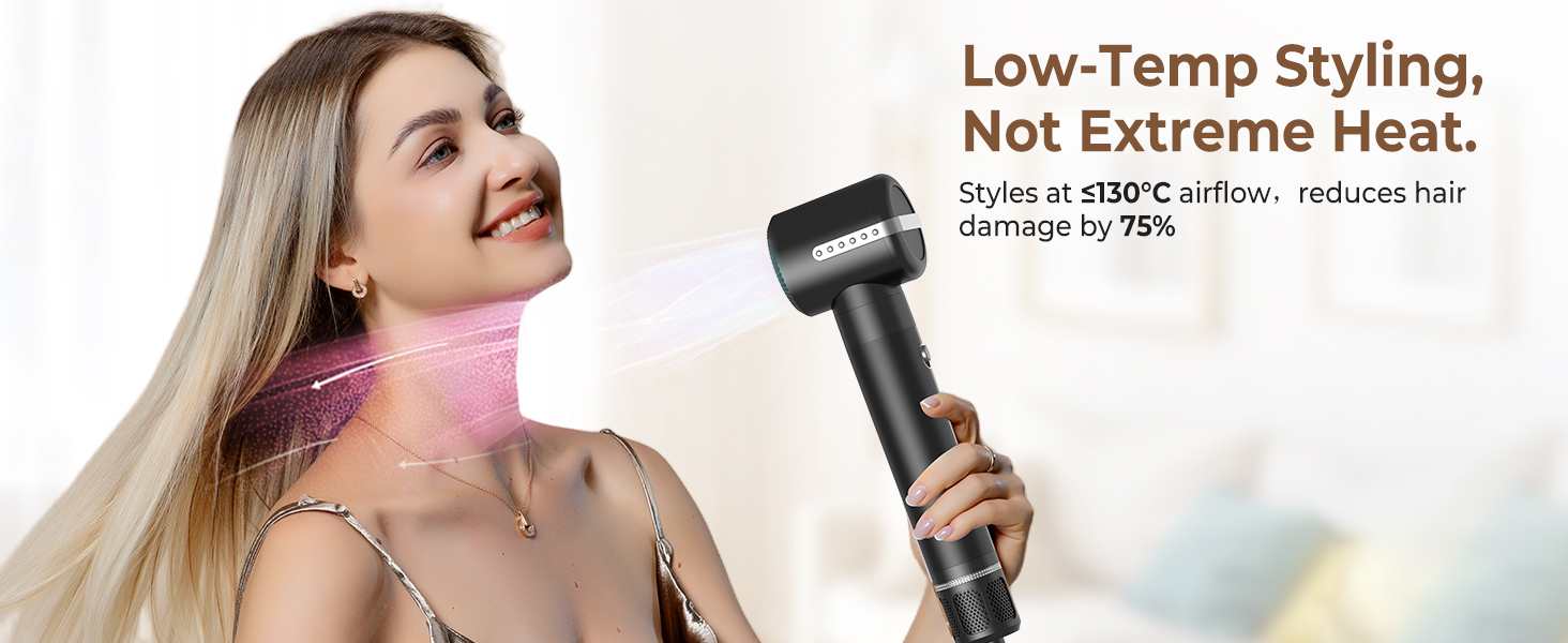 Hairstyler UKLISS Pro 7-в-1 з іонізацією: фен-щітка, кругла щітка, аеробраш для створення локонів (Чорний)