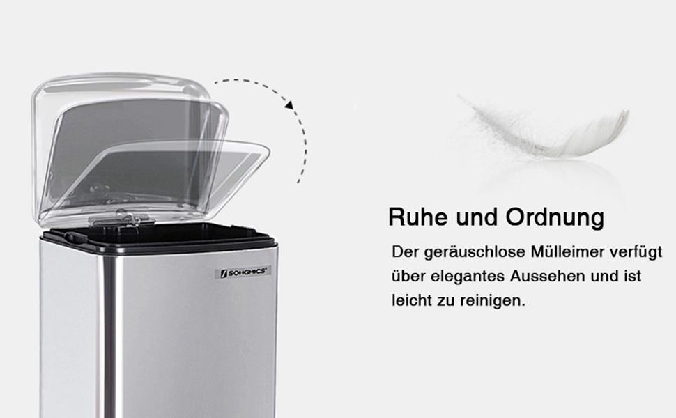 Кухонний сміттєвий бак SONGMIC, 48-літровий, вузький, сміттєвий бак, сміттєвий бак для обмеженого простору, кухонний сміттєвий бак з м'якою кришкою і внутрішнім відром, нержавіюча сталь, в комплекті 15 мішків для сміття, сріблястий LTB510E48 (30 л)