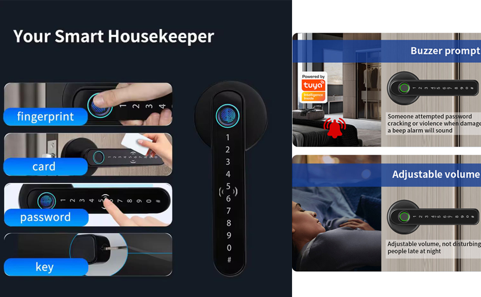 Розумний замок для дверей Fingerprint з сенсорною панеллю для дому, квартири, офісу, вхідних дверей, спальні - без ключа