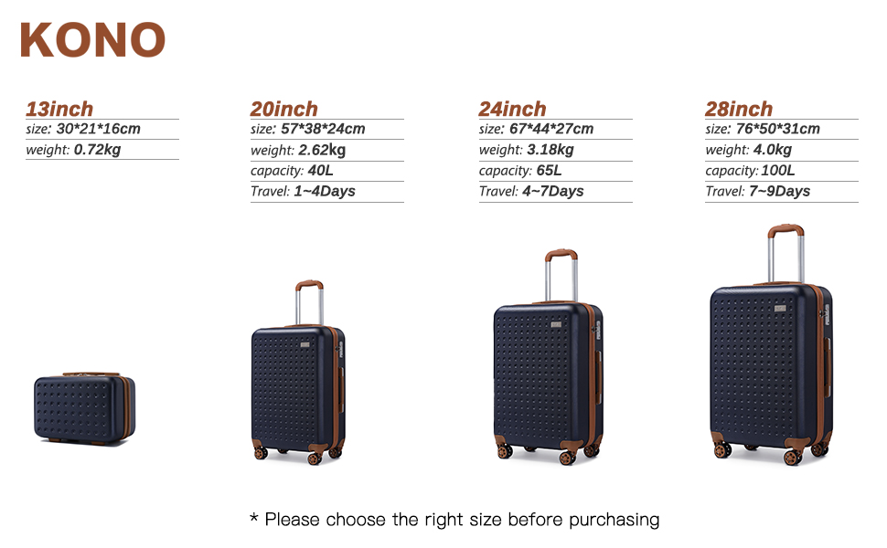 Валіза KONO з ABS пластику, ручна, 76x50x31 см, з TSA замком, біла