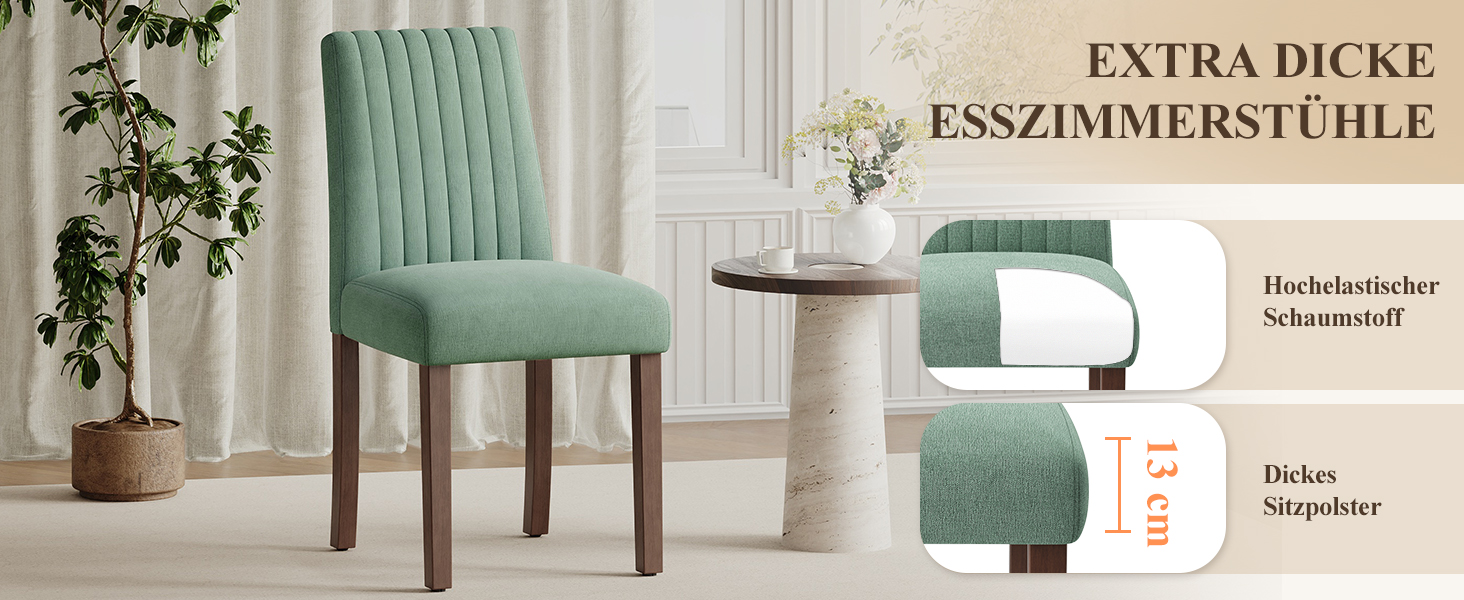 COLAMY Комплект обідніх стільців для кухні та їдальні (6 шт), зелені, з м'яким сидінням та спинкою, дерев'яні ніжки