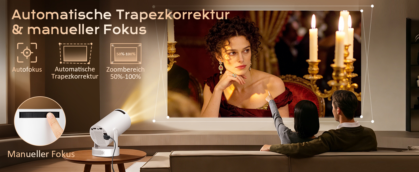 Міні-проектор 4K 1080p Full HD з Android 12.0, Wi-Fi 6, Bluetooth 5.4, автоматичною корекцією трапеції та вбудованим динаміком 5 Вт - для домашнього кінотеатру та вулиці